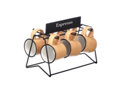 Set De 6 Tazas Beige Para Café De Porcelana Con Soporte De Metal. 100 Ml De Capacidad.