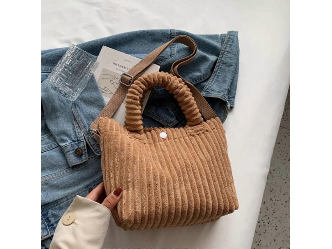 Bolso bandolera de pana suave para mujer, color liso, estilo mensajero, color caqui Lalamoli