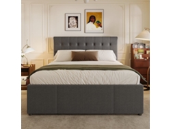 Cama Tapizada 140x200cm - Doble, Familiar, Matrimonial Con Tres Cajones, Extensible, Cabecero Ajustable - Gris