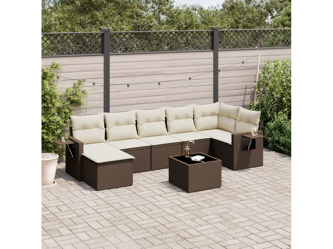 Conjunto de sofás de jardín con cojines de mimbre marrón, Dkd Home Decor