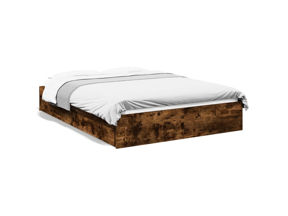 VIDAXL Cama Ahumada con Cajones Madera de Roble Madera Marrón (203x123x28cm)