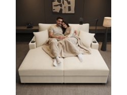Sofá Cama Doble Color Beige Con Puerto Usb Y Portavasos.