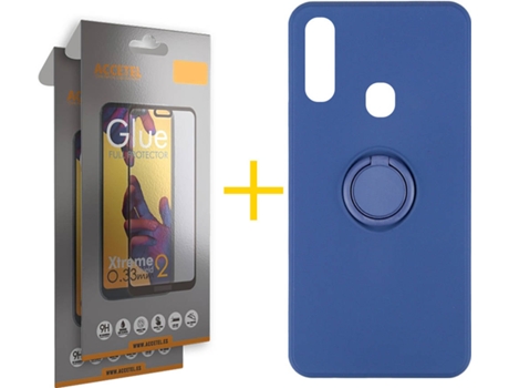 Carcasa + 2 Protectores de Pantalla para Samsung Galaxy A20e ACCETEL Azul Oscuro