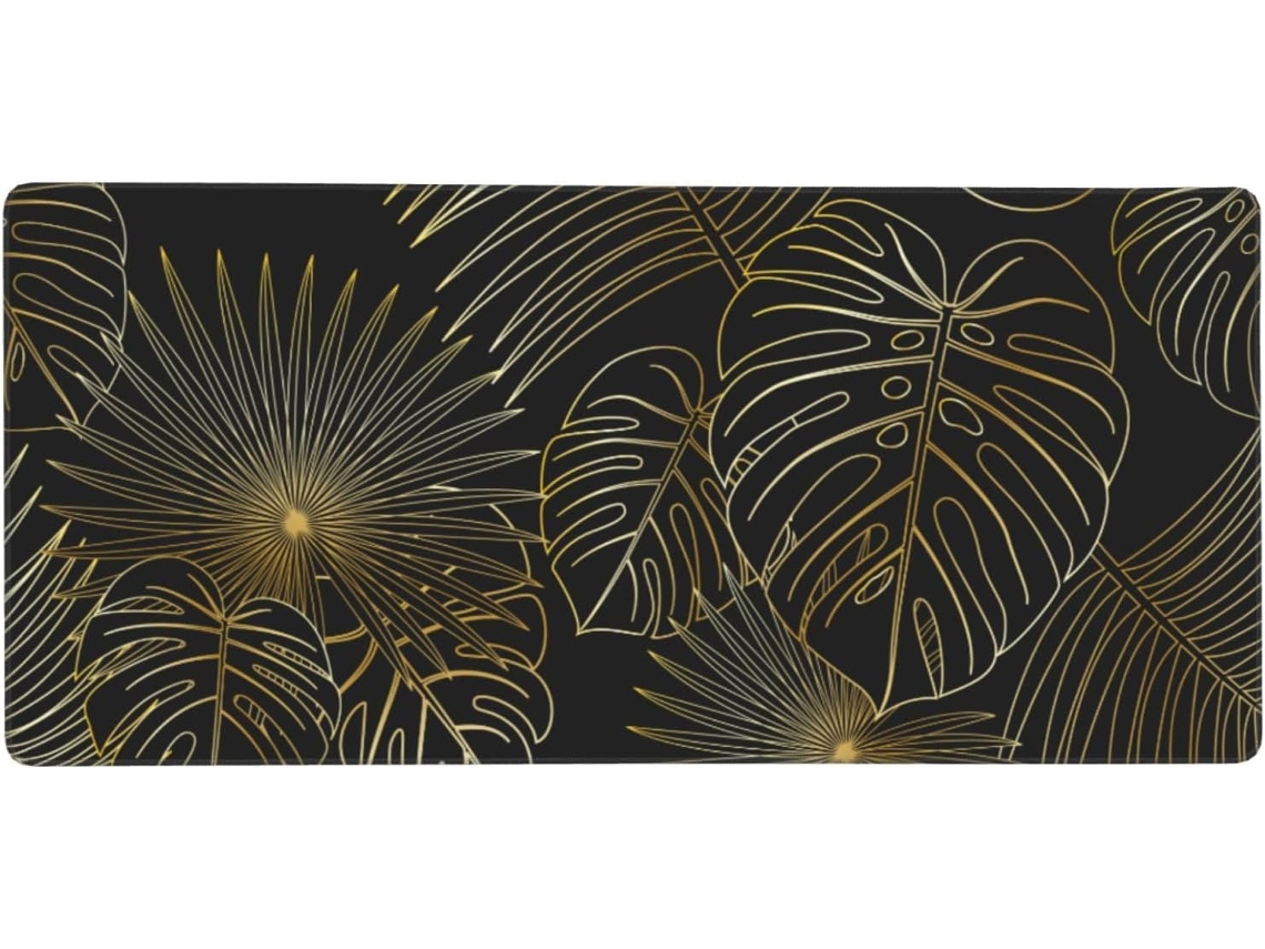 Besportble Alfombrilla De Ratón Grande Con Estampado Sin Costuras De Hojas De Palmera Doradas De La Selva T...