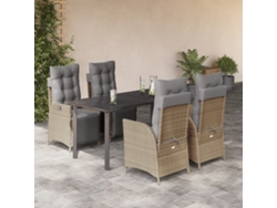 Conjunto de comedor de jardín de 5 piezas con cojines, mimbre, beige mixto, DKD Home Decor