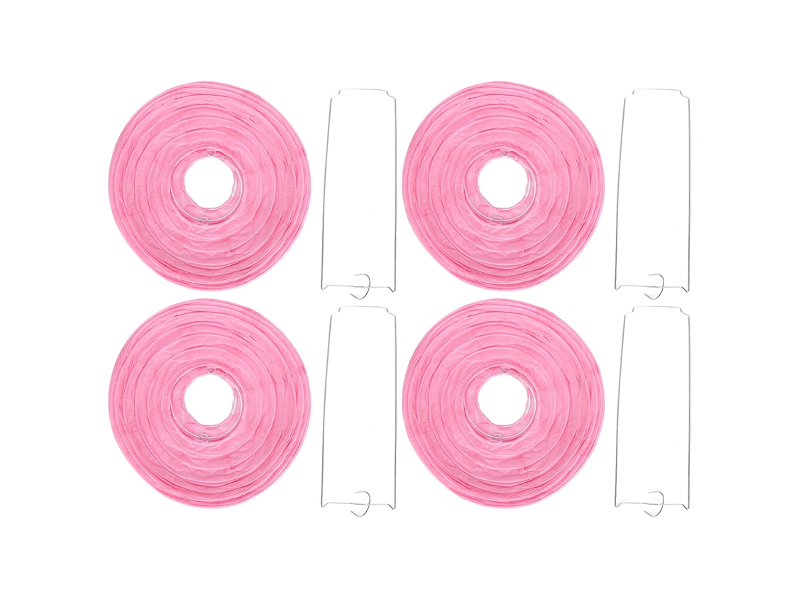 4 Juegos De Farolillos Redondos De Papel Rosa Hechos A Mano Con Estructura Metálica Para Colgar Y Decorar.