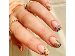Uñas Postizas Cuadradas Cortas De Presión Con Diseño Floral Nude, Cobertura Completa, Para Bricolaje.