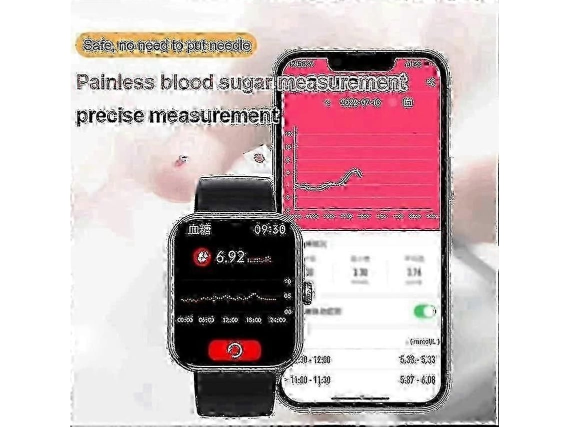 Reloj inteligente con monitor de glucosa y presión arterial para el seguimiento de la salud.