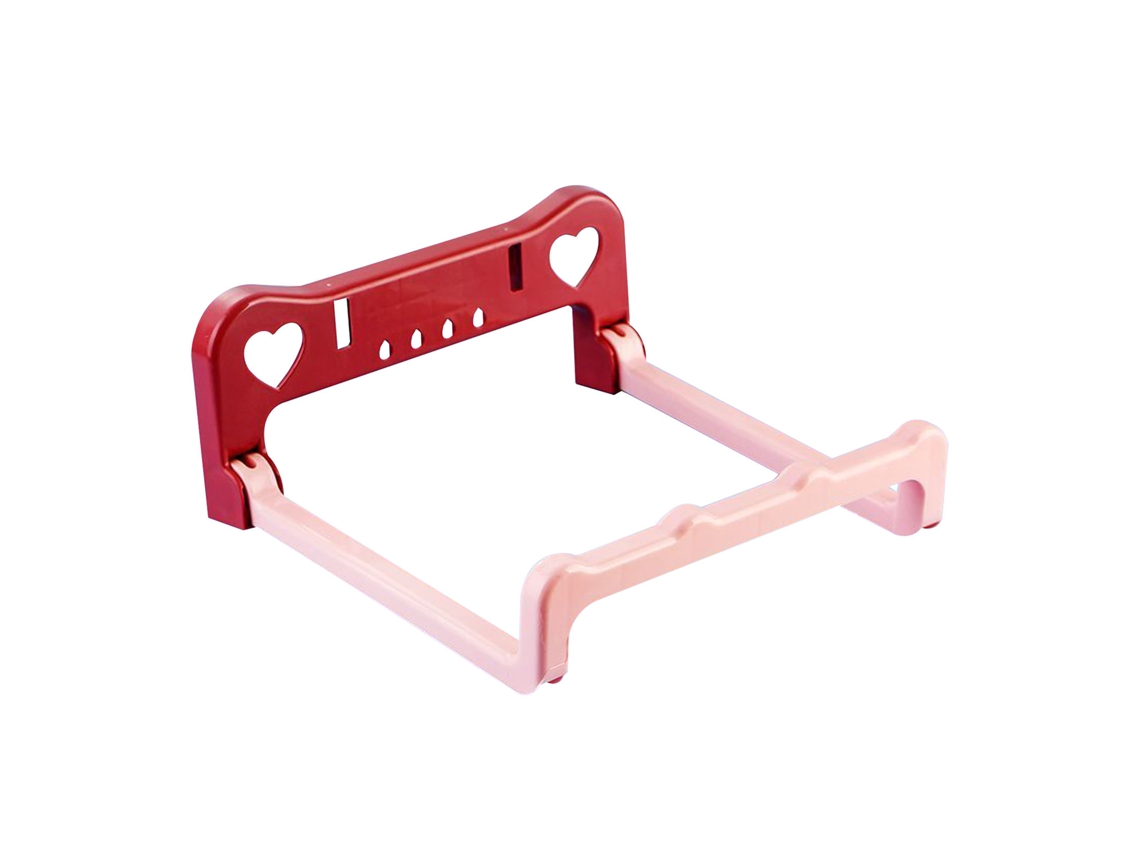Estante de lavabo plegable de pared para baño, sin perforaciones, color rosa