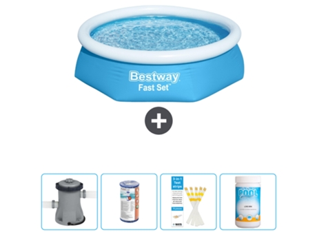 Piscina hinchable redonda Fast Set BESTWAY - 244 x 61 cm - Azul - Bomba incluida Filtrar - Tiras de prueba - Cloro