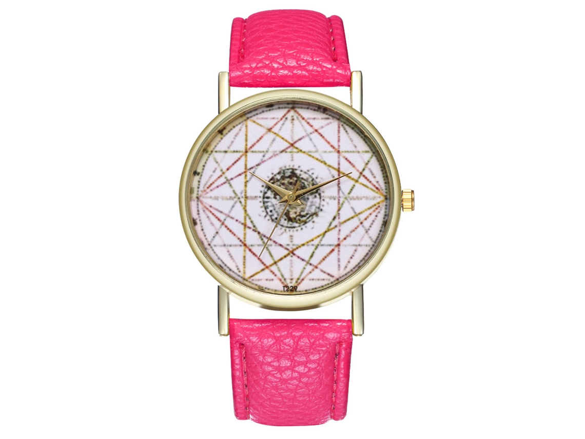 Reloj De Pulsera Analógico Para Hombre Y Mujer Con Esfera A Rayas, Cuarzo, Piel Sintética, Rosa Intenso.
