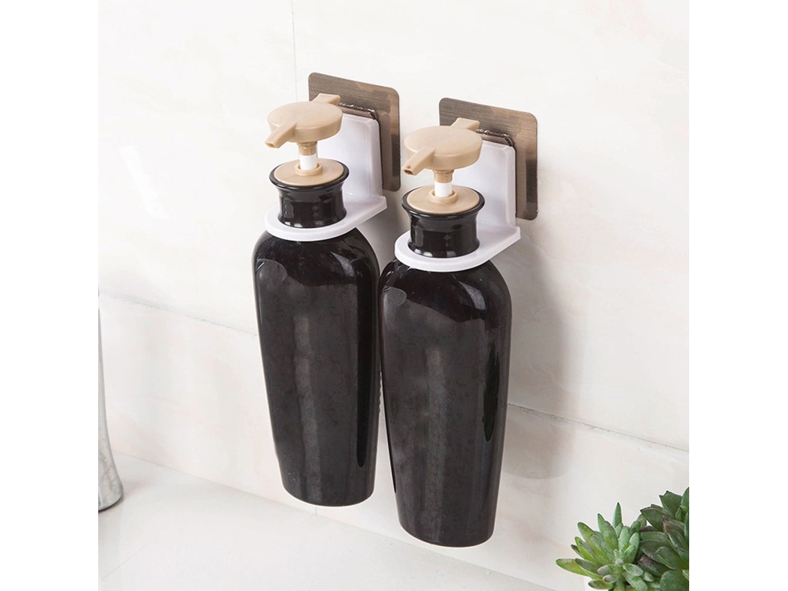 Estantería de pared con ventosa para utensilios de cocina, ganchos de ducha, champú y productos de baño.