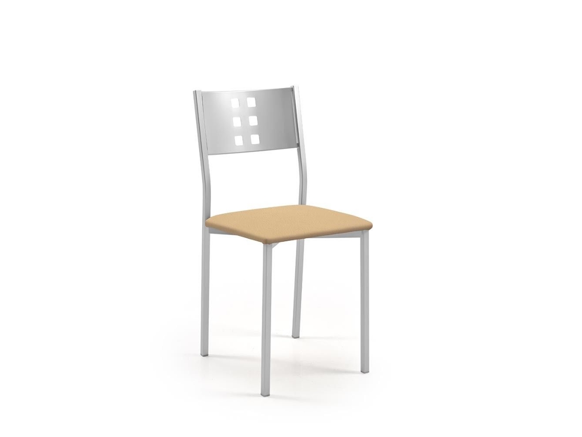 Cadeira de Cozinha de Alumínio Zamora 38x86x47cm Couro Sintético Creme FANMUEBLES