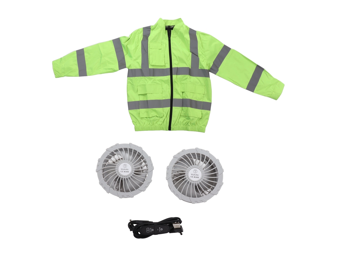 Chaqueta inalámbrica con ventilador, verano, blanca, XL, verde fluorescente