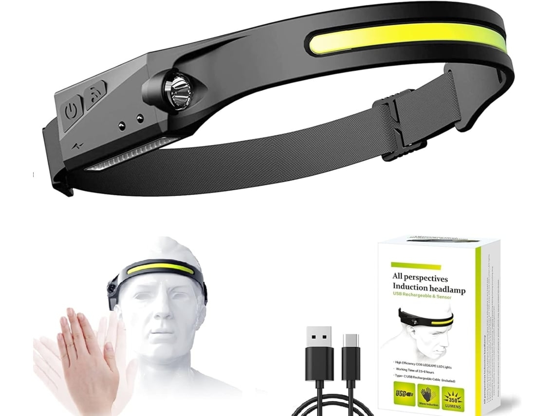 1 Lanterna De Cabeça Cob Com Sensor De Movimento Preta Luz Branca 4 Presilhas