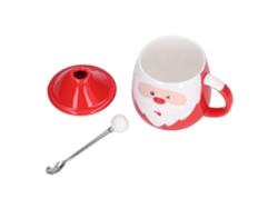 Taza Navideña De Cerámica De 450 Ml Con Tapa Y Cuchara Para Café, Leche O Té, Gran Capacidad.