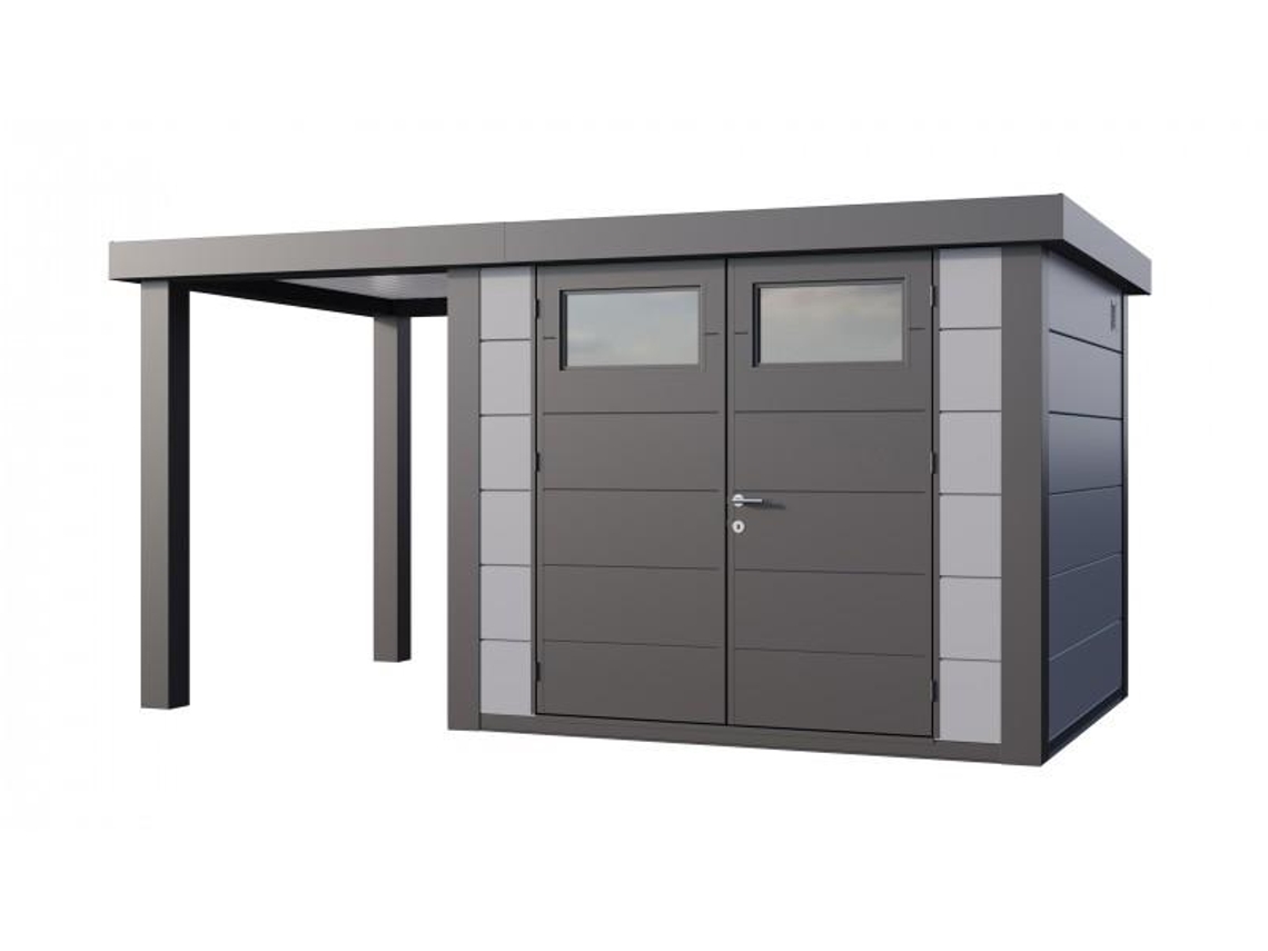 Caseta de Jardin metálica NH6 con Apoyo abierto pequeño a la izquierda | Gris Claro | (268 x 238) + (168 x 238) - NOVO HABITAT