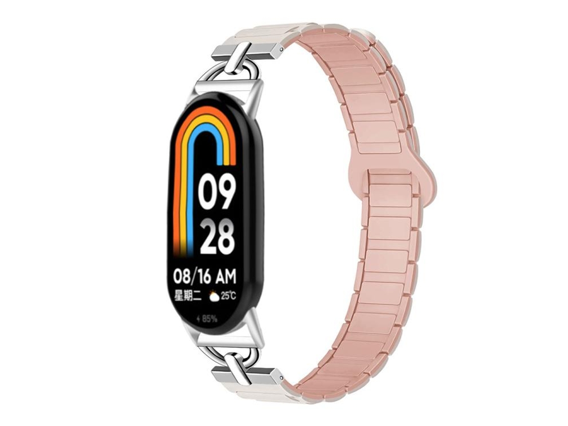 Bracelete Para Xiaomi Smart Band 10/9/8 - Silicone Magnético - Três Esferas Em Formato De D Rosa-claro-areia