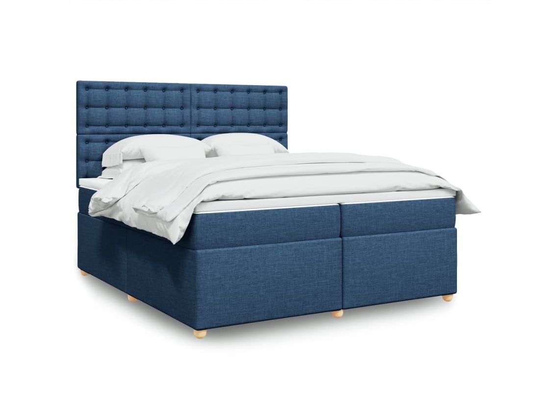 Cama Box Spring Con Colchón Tela Azul 200x200 Cm