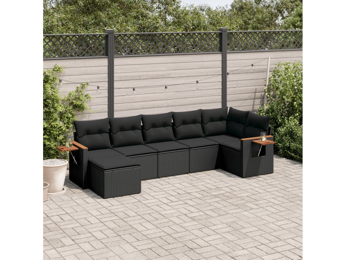 Conjunto de sofá de jardín de 7 piezas con cojines de mimbre negro de DKD Home Decor