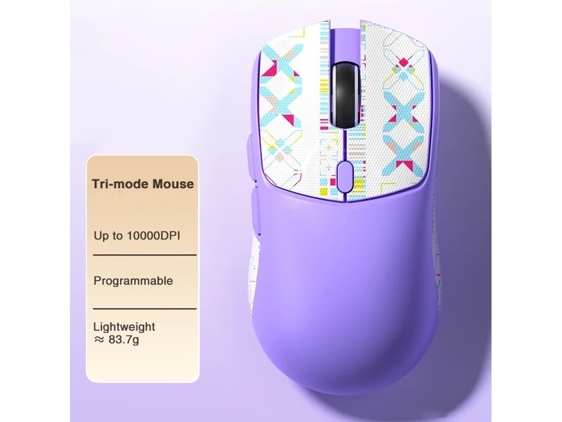 Ratón inalámbrico ergonómico para juegos Yizhood SC580 Paw3325 con sensor de tres modos, recargable, 10 000 ppp, morado