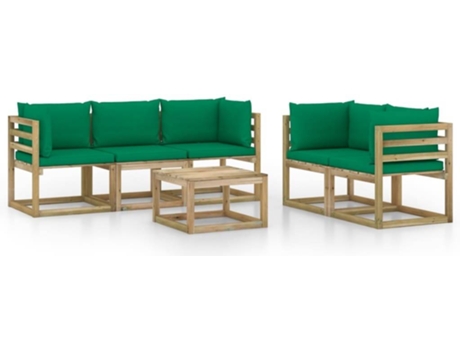 Conjunto 6 de muebles de jardín VIDAXL con cojines verdes