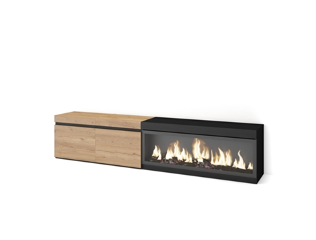 Mueble TV, Televisión, 210, Para TV hasta 80, Chimenea eléctrica XXL, Roble y negro SKRAUT HOME