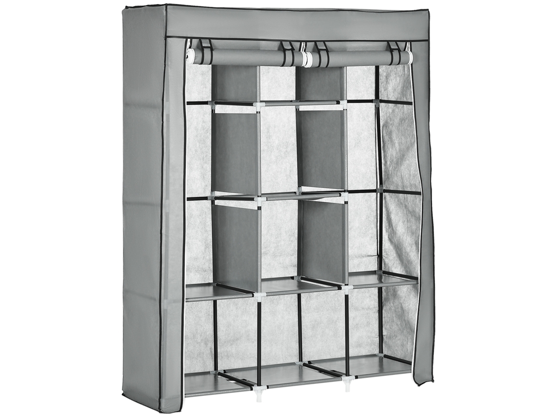 Armario Plegable De Tela Con 8 Estantes Y 2 Barras Para Colgar Ropa, Portátil, Gris, 125x43x162