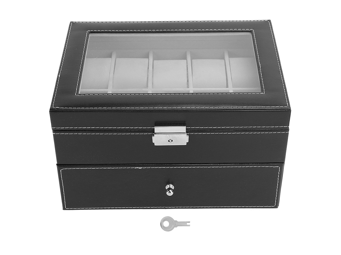 Estuche doble para relojes con 20 compartimentos, negro
