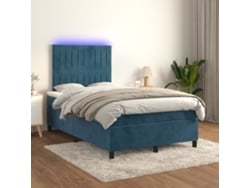 Cama Box Spring Colchón Y Led Terciopelo Azul Oscuro 120x200 Cm