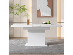 Mesa de comedor extensible moderna con espacio de almacenamiento debajo, estilo blanco