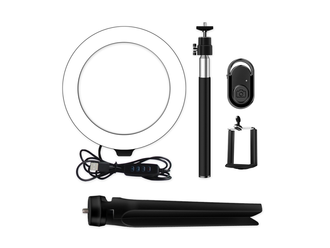 Luz Anular 8 Pulgadas 3200k-5500k Bicolor Con Trípode, Holder Y Control Remoto Para Streaming Y Fotografía