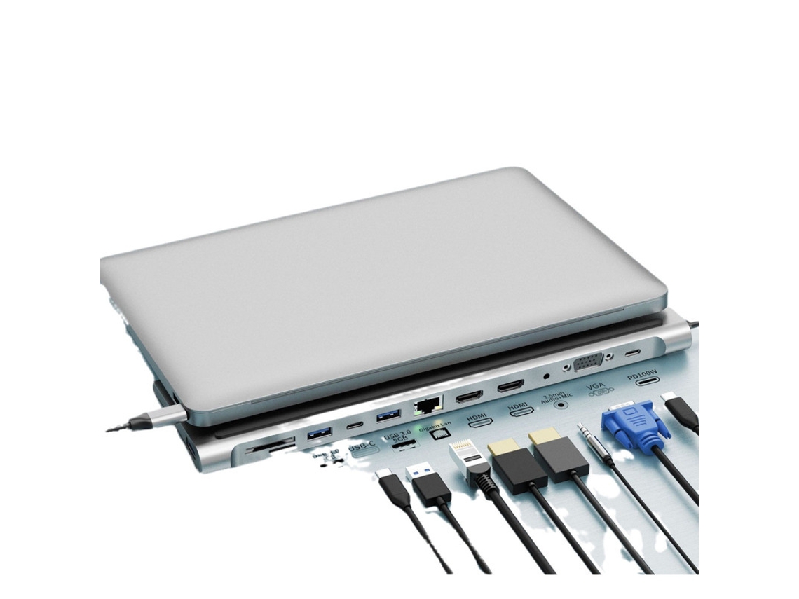 Estación de acoplamiento USB C Bestvite para tres pantallas, monitor dual 4K, 2 HDMI, VGA, 3 USB A, Ethernet, audio, SD/TF, gris