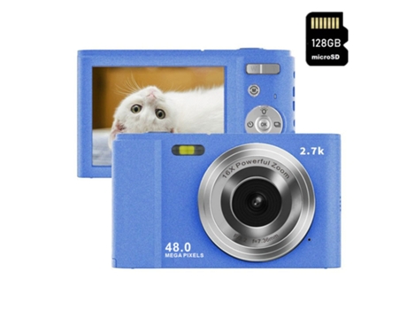 Cámara fotos digital EZII DC302 2.7K 48MP ZOOM 16X Pantalla de 2,8 pulgadas 128GB Regalos para niños estudiantes Azul