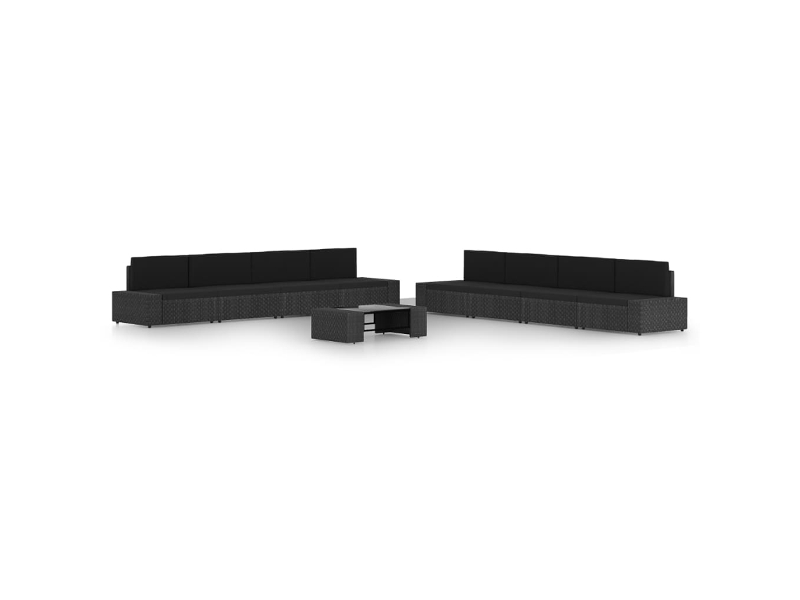Conjunto de jardín DKD Home Decor de 9 piezas con cojines de mimbre negros