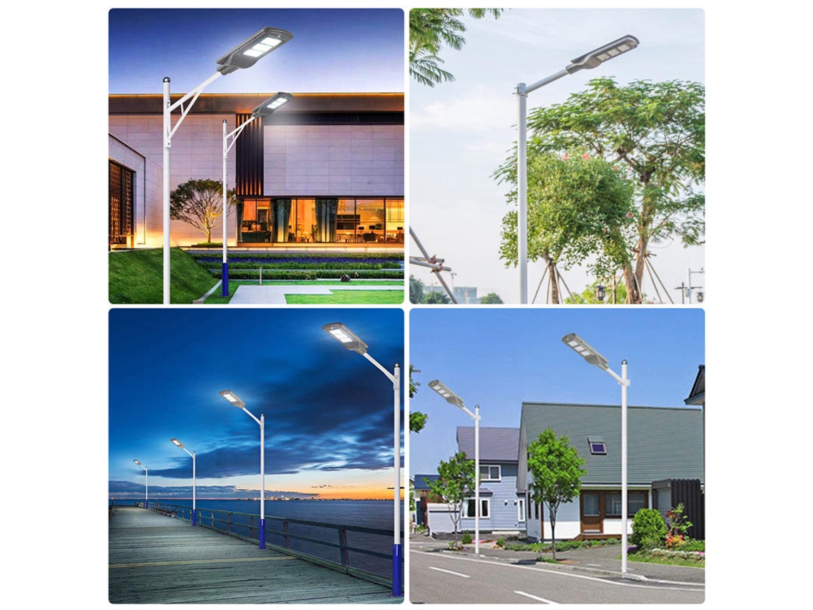 Farola LED solar negra - 300 LED - 320/640/950 W 150/300/450 LED Sensor de movimiento PIR Luz de pared exterior