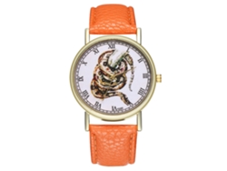 Reloj Cuarzo Casual Unisex Con Correa De Cuero Pu Dial Redondo Naranja