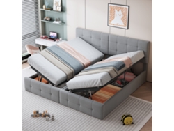 Cama Doble Gris De 180x200 Cm, De Terciopelo, Con Compartimento De Almacenamiento Hidráulico Y Estructura Metálica.