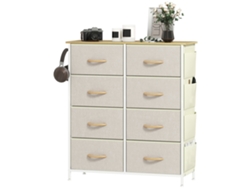 Cómoda 8 Cajones Tela Tapa Madera Bolsillos Ganchos Beige