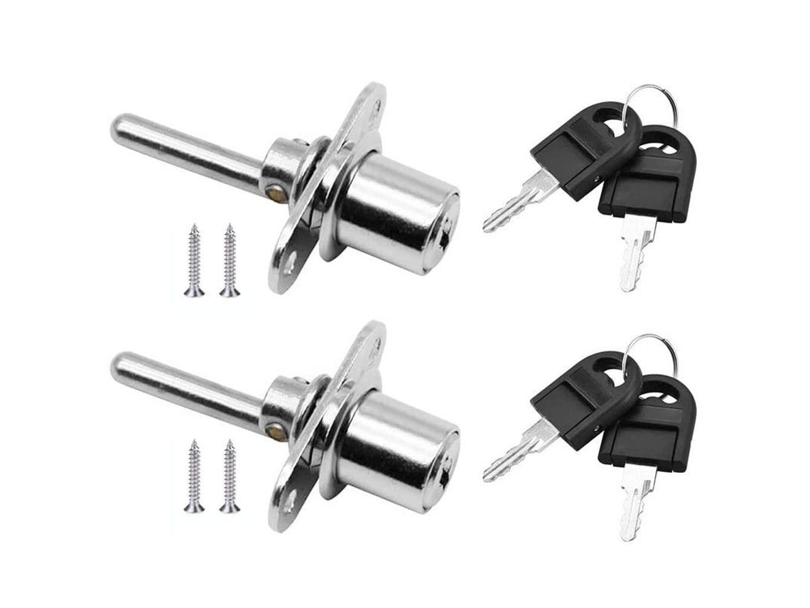 Cerradura para cajón con llave para muebles, 2 piezas, cilindro de 16 mm, 61 mm de longitud, color plata.