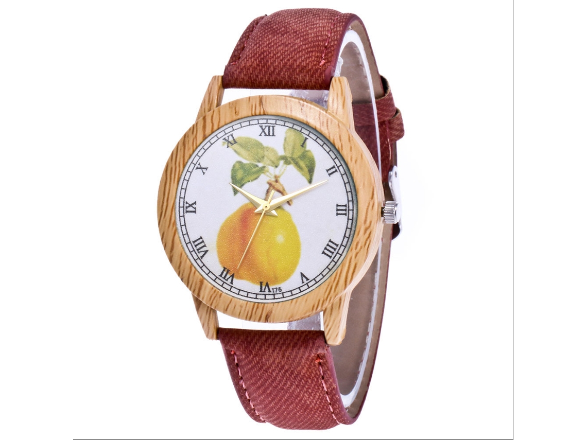 Reloj De Cuarzo Casual Con Correa De Jean Y Patrón De Frutas Para Hombre Y Mujer (café)