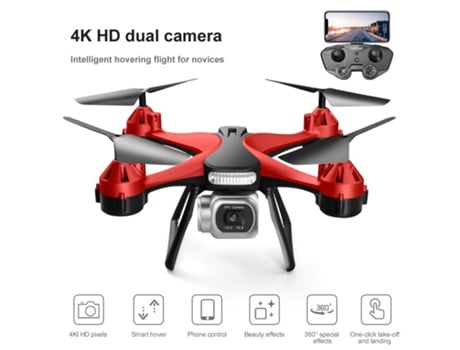 VPCOMERCIAL - Drone con cámara dual profesional HD 4K Ultra HD (Duración de la batería: 15 min - Rojo)