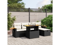 Conjunto de sofá de jardín de 6 piezas con cojines, mimbre sintético negro, DKD Home Decor