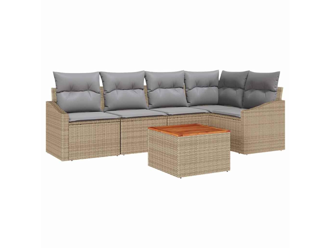Conjunto de sofás de jardín de 6 piezas, mimbre beige y gris claro, EXCLUSIVO DE MAISON