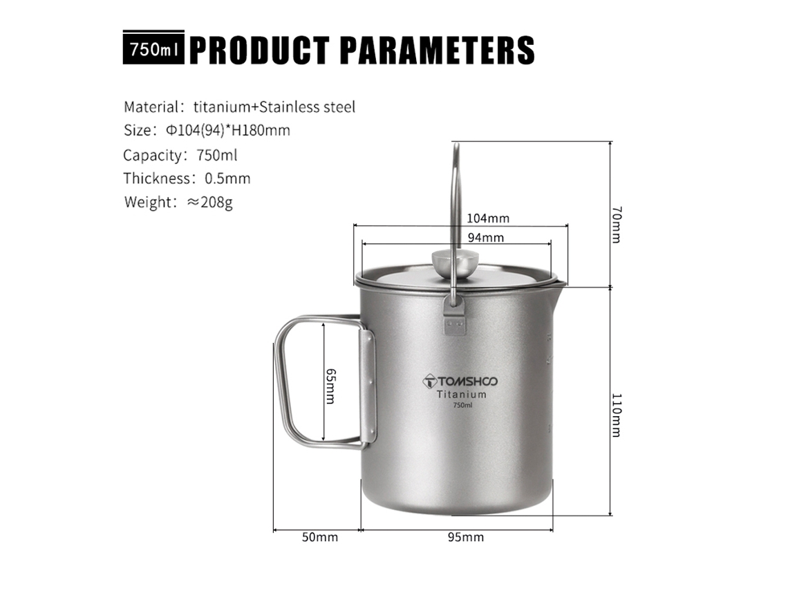 Cafetera de émbolo de titanio de 750 ml para camping