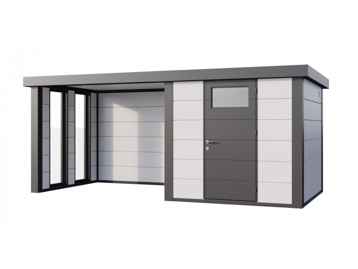Caseta de Jardin metálica NH4 con Apoyo e Ventanas a la izquierda | Blanco | (238 x 238) + (284 x 238) - NOVO HABITAT