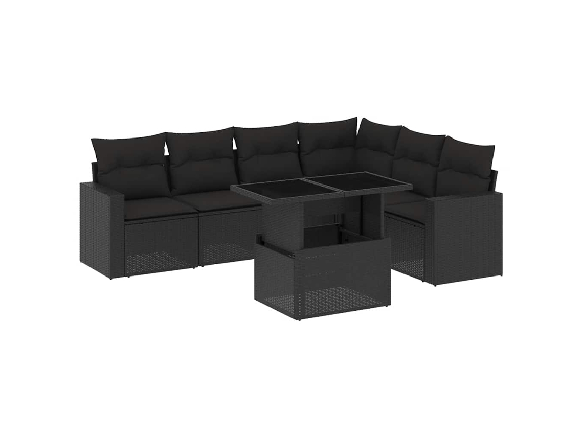 Maison Exclusive - Set De Sofás De Jardín 7 Pzas Con Cojines Ratán Sintético Negro