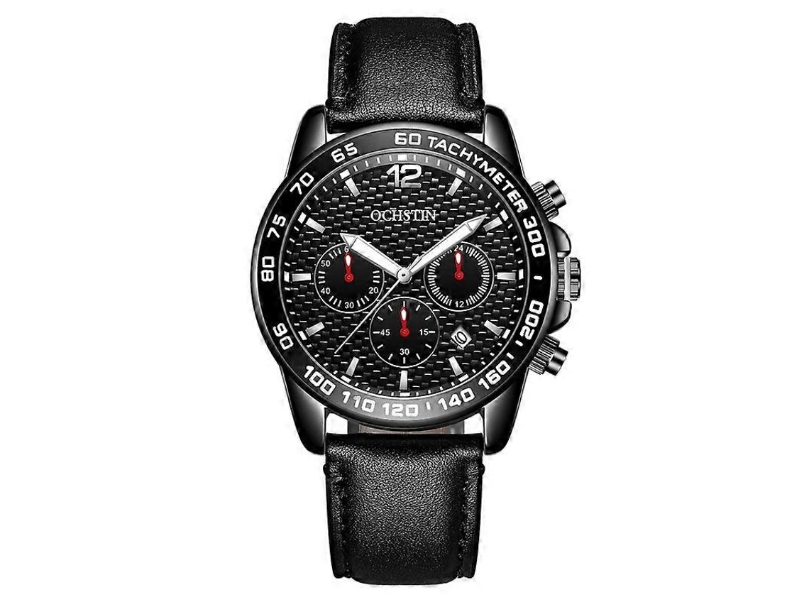 Reloj de cuero informal Ochstin 6117 para deportes al aire libre, resistente al agua (negro)
