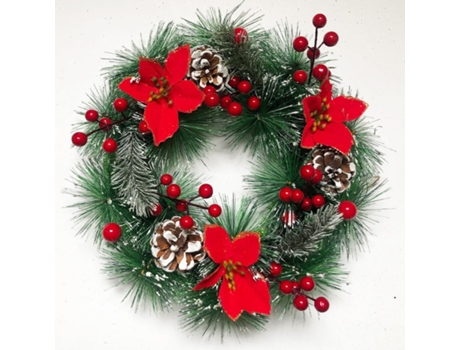Corona de Navidad Artificial Decoración navideña Corona Adorno para puerta mesa 30cm-5