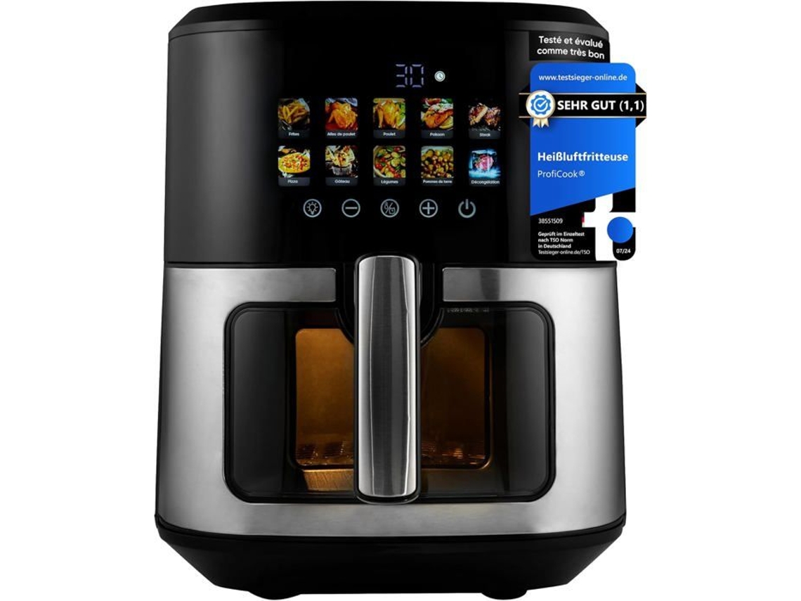 Freidora de aire caliente, capacidad de 6,5 l, con ventana con aislamiento térmico, freidora de aire caliente sin aceite ni grasa, 1700 W Proficook